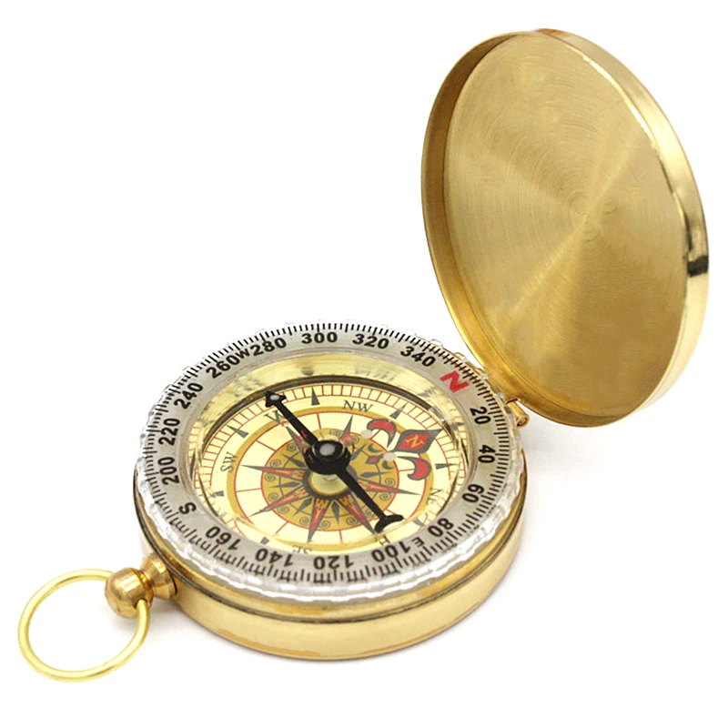 Portable Pocket Brass Gold Navigation Compass with Noctilucence Display